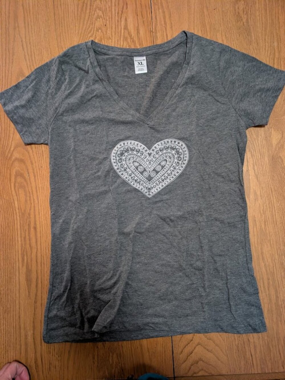 Gray Tee with White Lace Heart Graphic